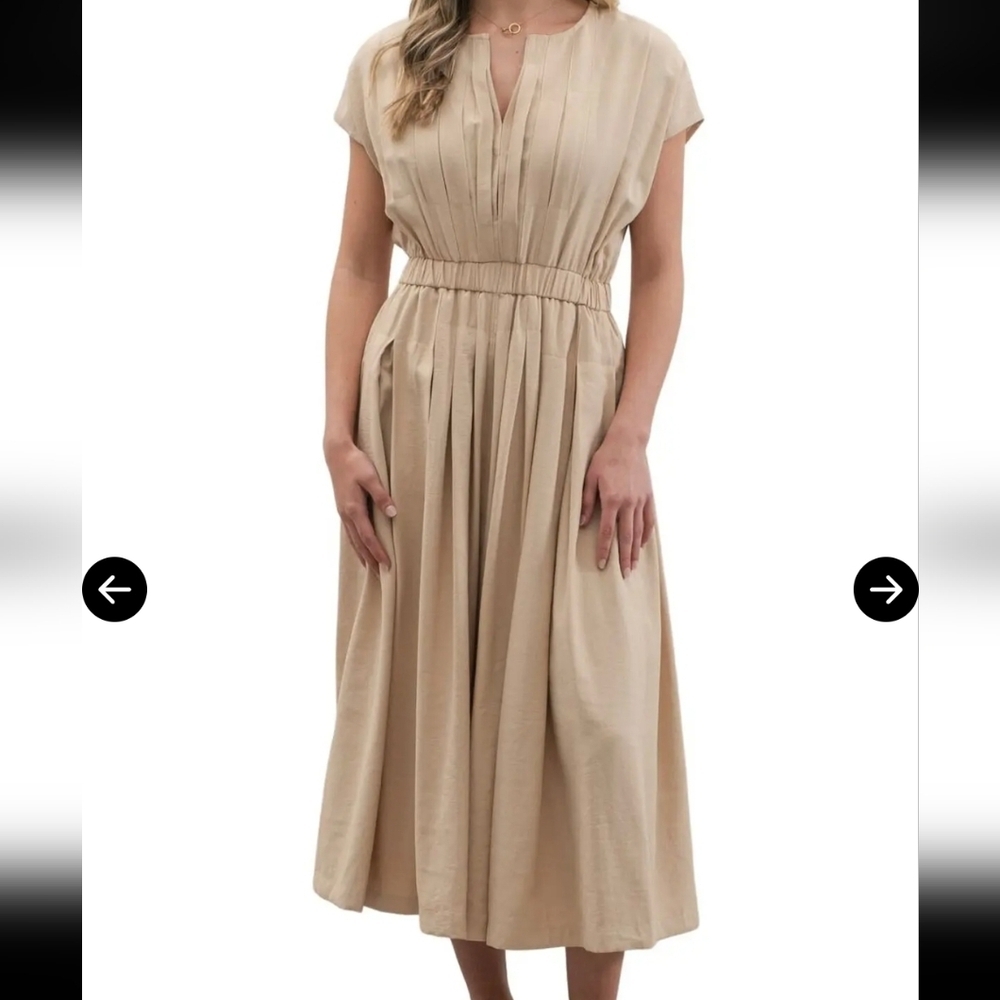 Zoe and Claire Beige Pleated Dress - Size M